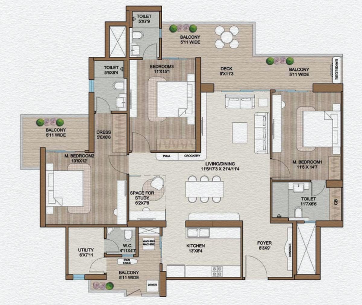Smartworld One DXP 3.5 BHK XL deck floor plan Sector 113 Gurgaon