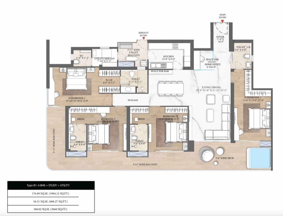 Smartworld The Edition 3.5 BHK floor plan with private deck Sector 66