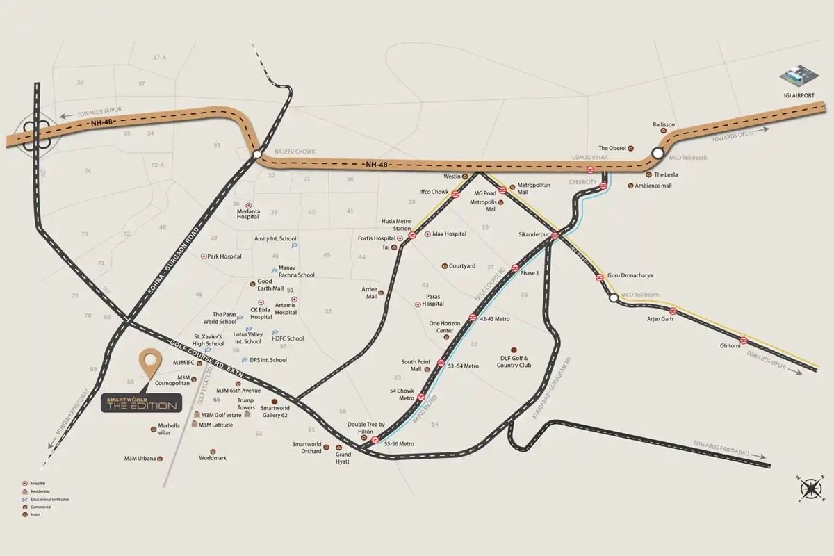 Smartworld The Edition location map Golf Course Extension Road Sector 66 connectivity