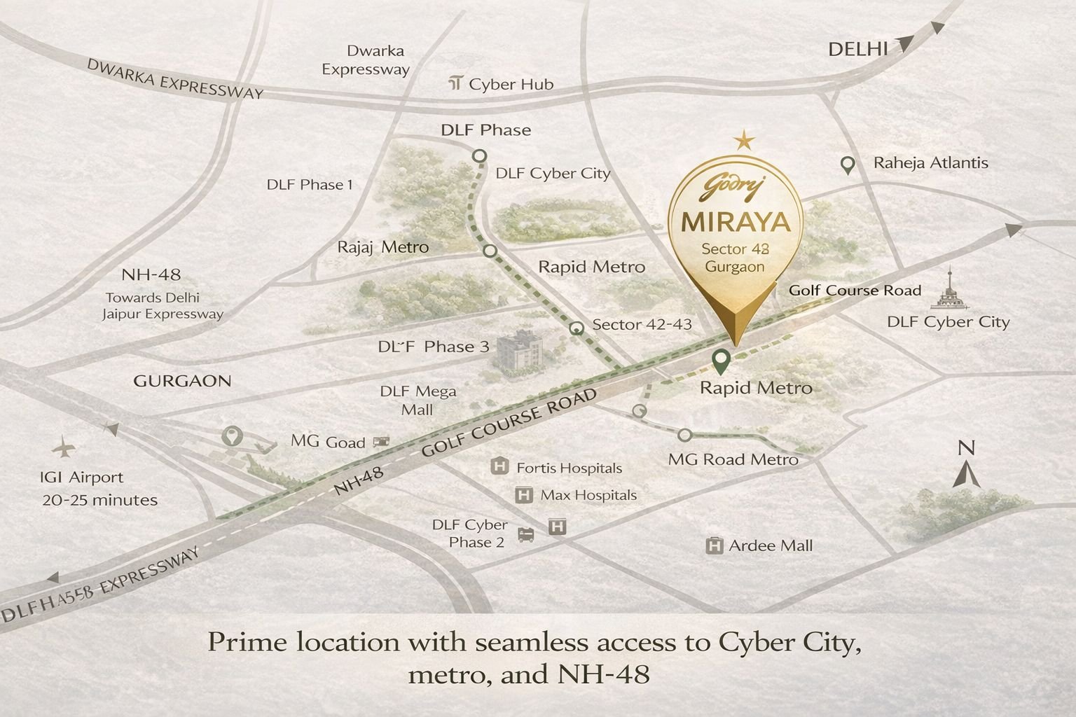 Godrej Miraya location map Sector 43 Golf Course Road connectivity metro cyber hub
