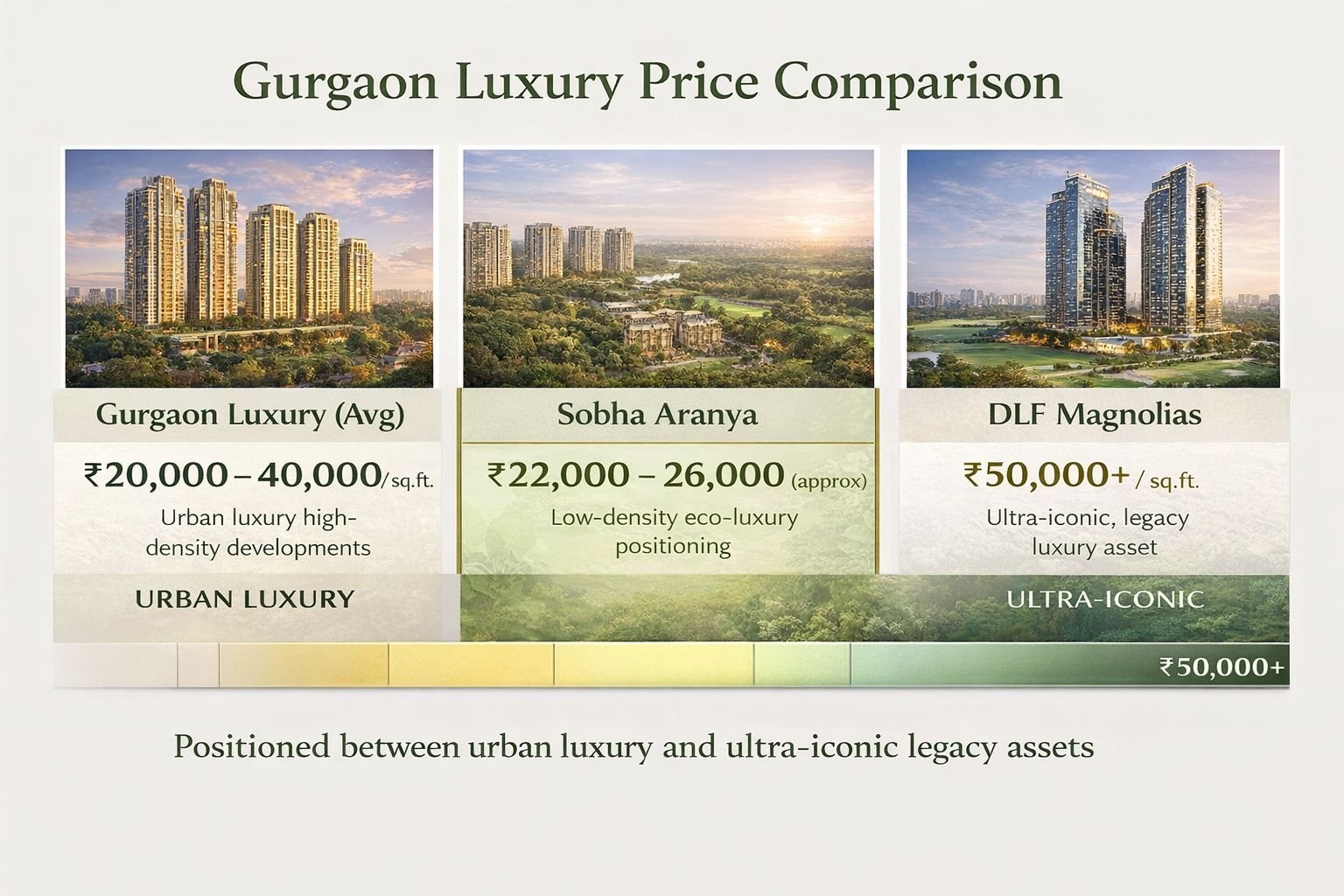 Gurgaon luxury price comparison DLF  vs Sobha Aranya vs Gurgaon Luxury projects