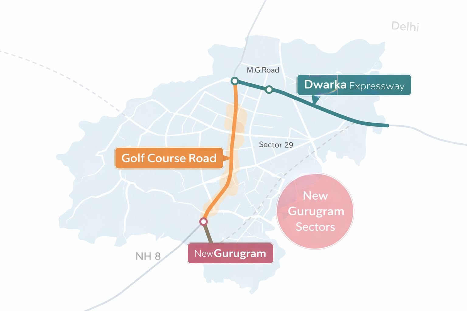 Map showing key investment corridors in Gurugram