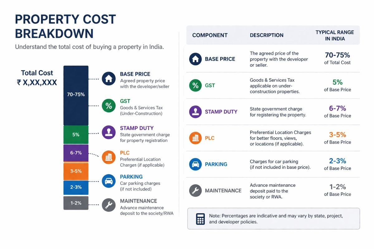 hidden costs property India stamp duty GST PLC maintenance cost breakdown