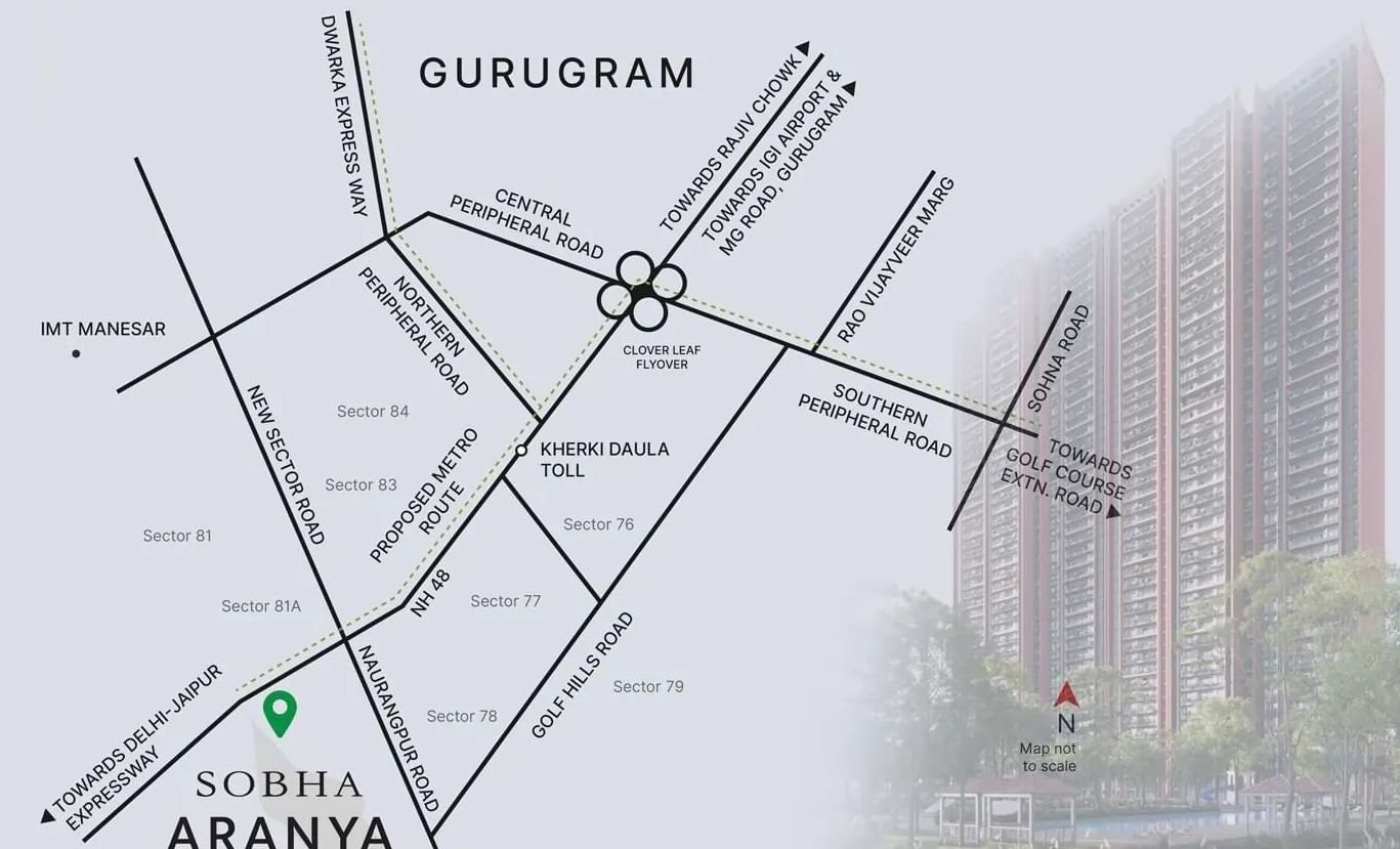 Sobha Aranya location map NH48 Sector 80 Gurgaon connectivity