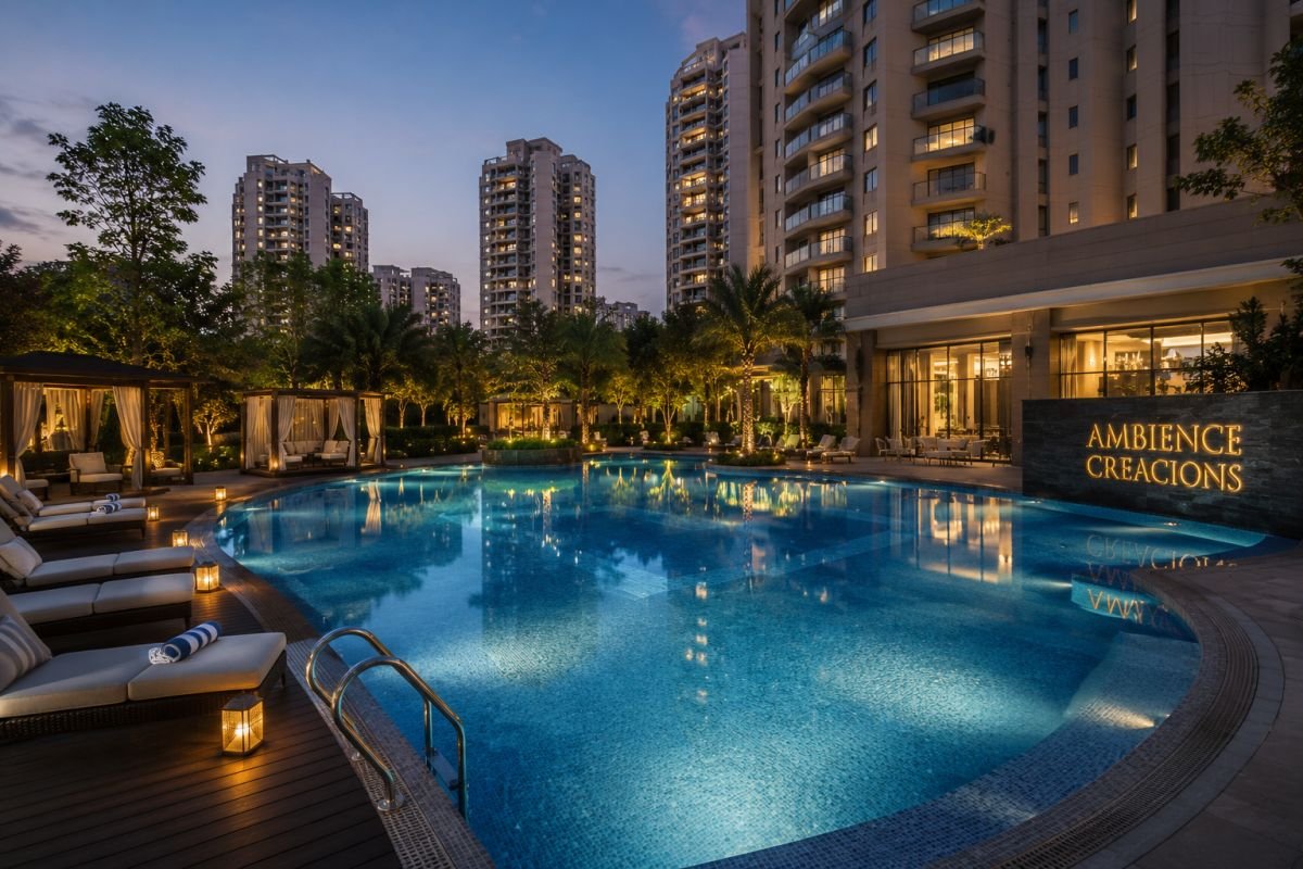Swimming pool and luxury amenities at Ambience Creacions Gurgaon