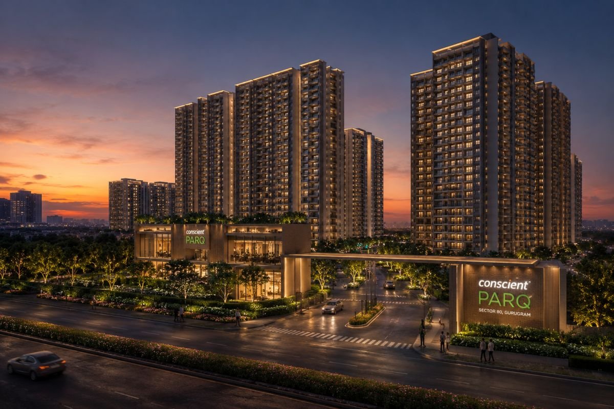 Evening skyline view of Conscient Parq Sector 80 Gurgaon