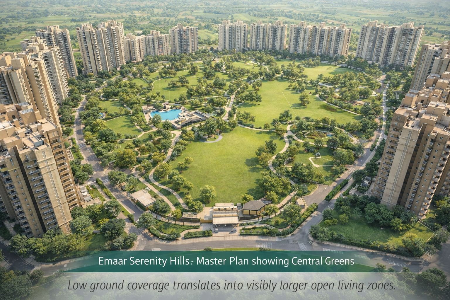 Emaar Serenity Hills master plan showing central greens and open space