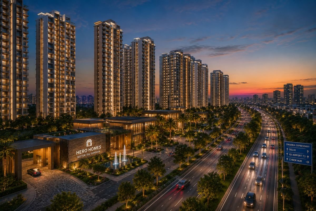 Evening skyline view of Hero Homes Sector 104 Gurgaon