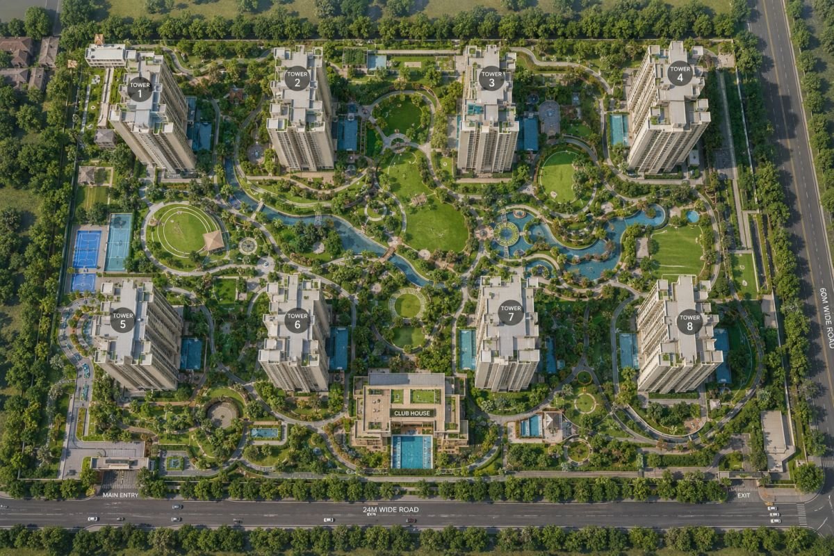 M3M Mansion master plan with towers and landscaped greens