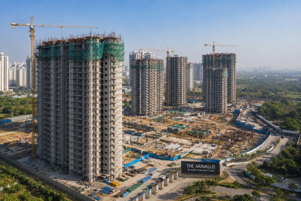 Construction progress of Puri The Aravallis Sector 61 Gurgaon