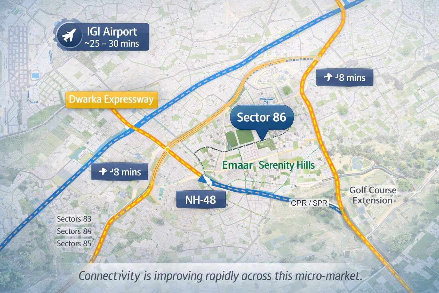 Sector 86 Gurgaon connectivity to Dwarka Expressway airport and CPR