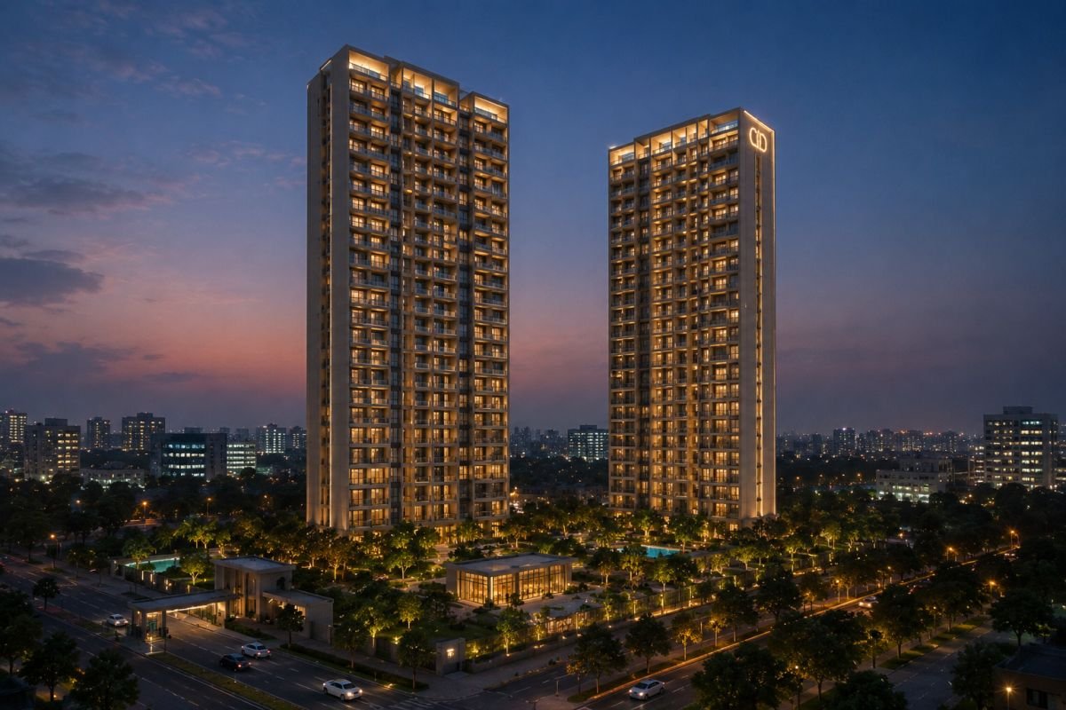 Evening skyline view of Shapoorji The Dualis Sector 46