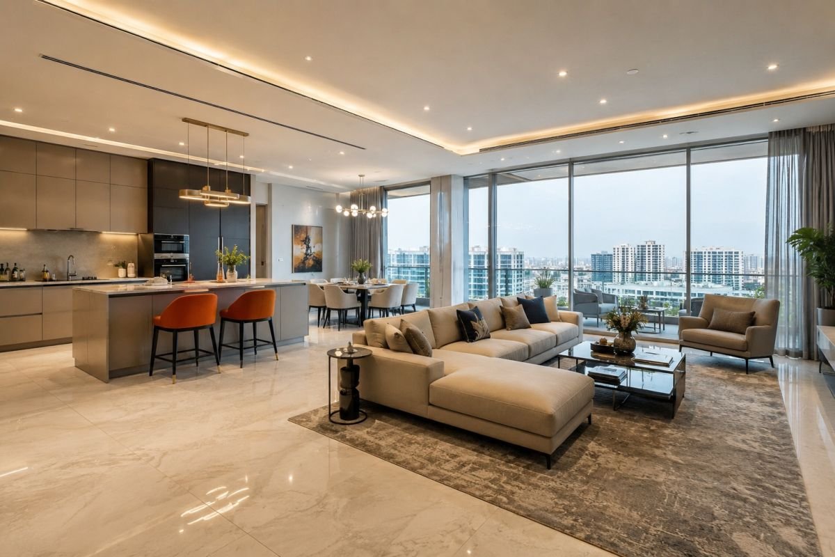 Premium living room interior at Shapoorji The Dualis Gurgaon