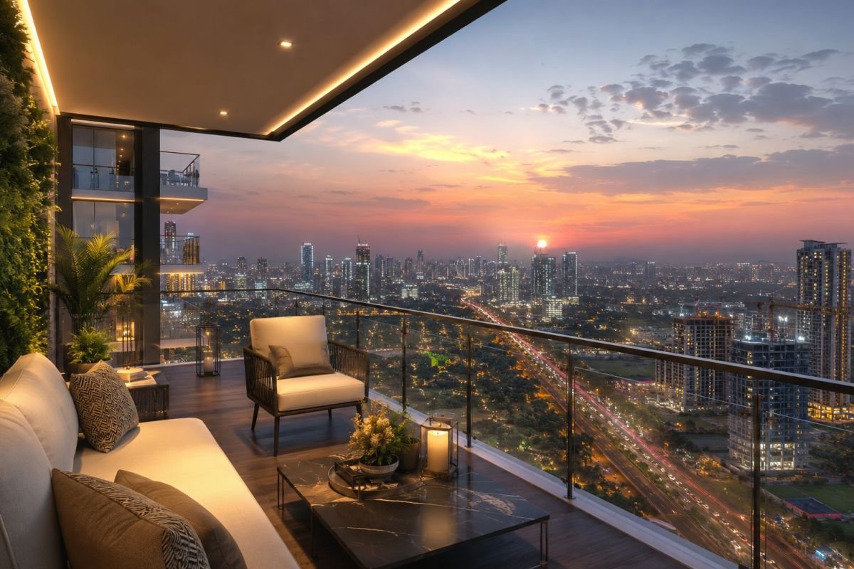 Luxury balcony skyline view at Signature Global De Luxe DXP Gurgaon