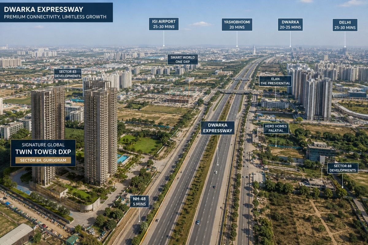 Signature Global Twin Tower DXP location on Dwarka Expressway Sector 84 Gurgaon