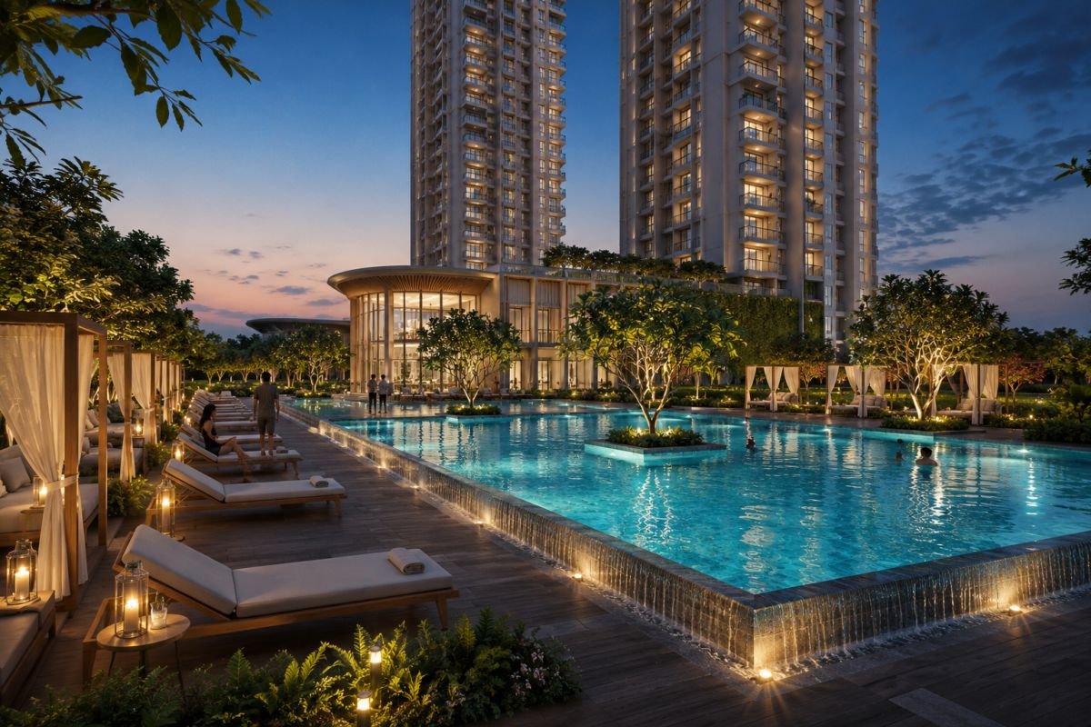 Luxury swimming pool and lifestyle amenities at Signature Global Twin Tower DXP Gurgaon