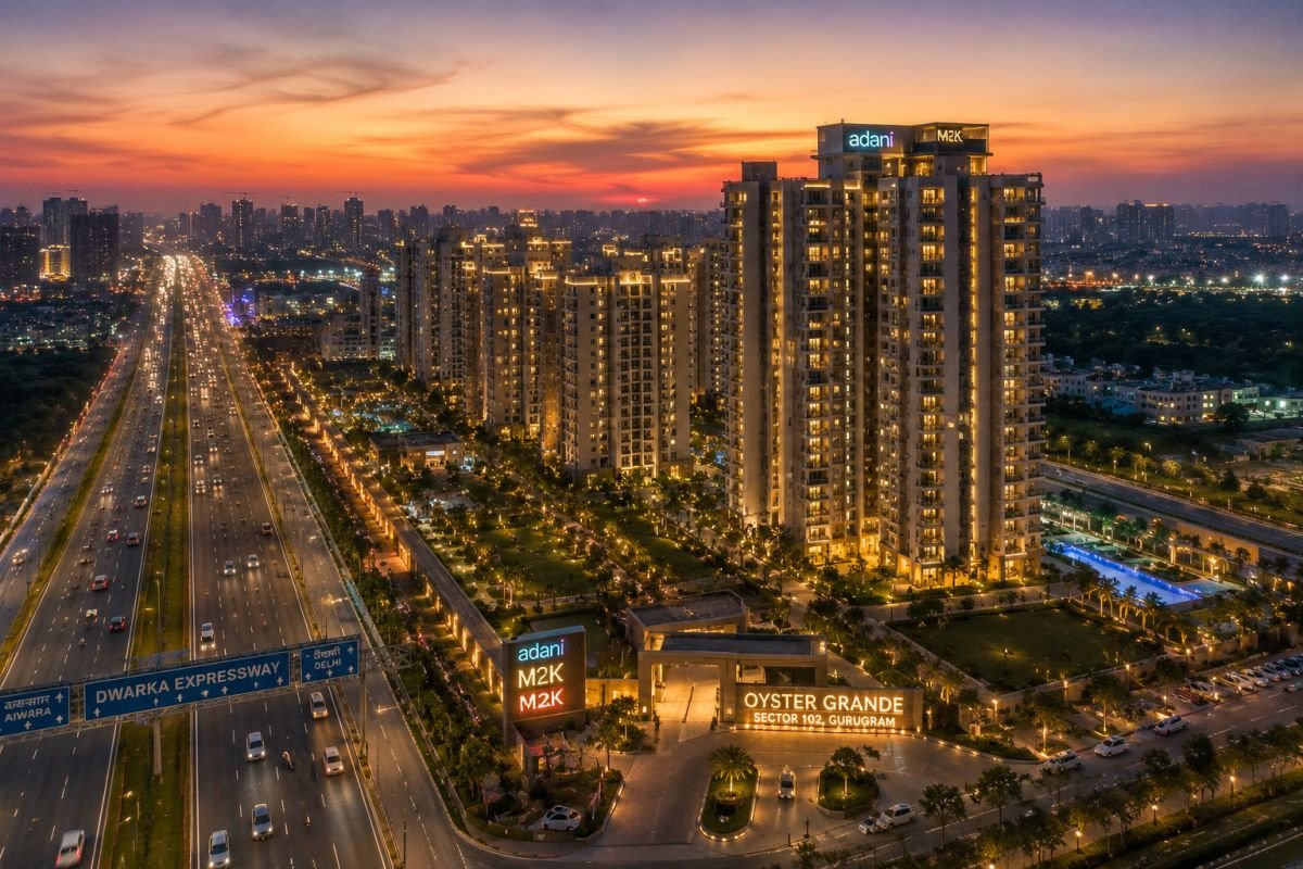 Sunset skyline view of Adani M2K Oyster Grande Gurgaon