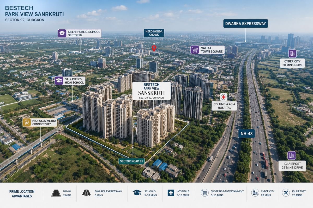 Location and connectivity of Bestech Park View Sanskruti Gurgaon