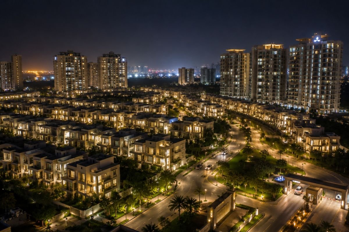 Night aerial view of BPTP Amstoria Sector 102 Gurgaon