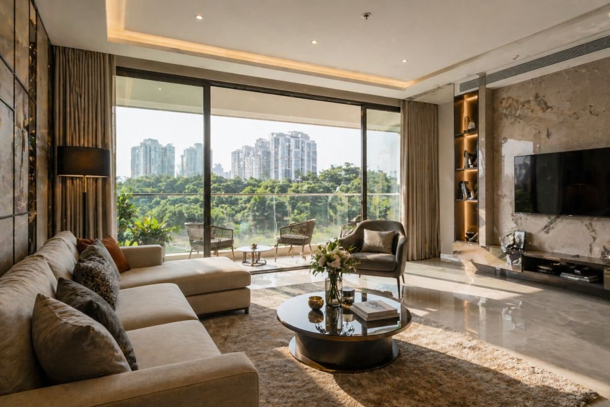 Luxury apartment interior with balcony view at Central Park Belgravia Gurgaon