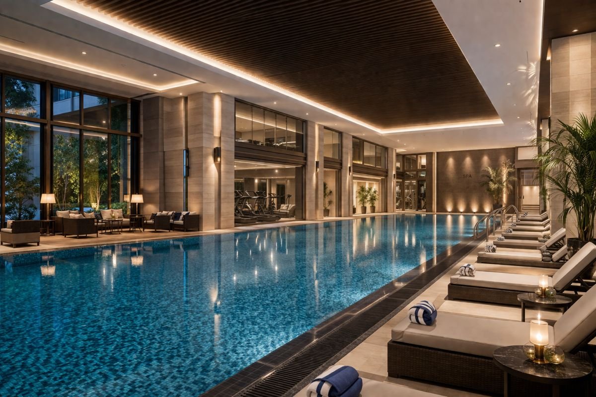 temperature controlled swimming pool Central Park Resorts clubhouse Gurgaon