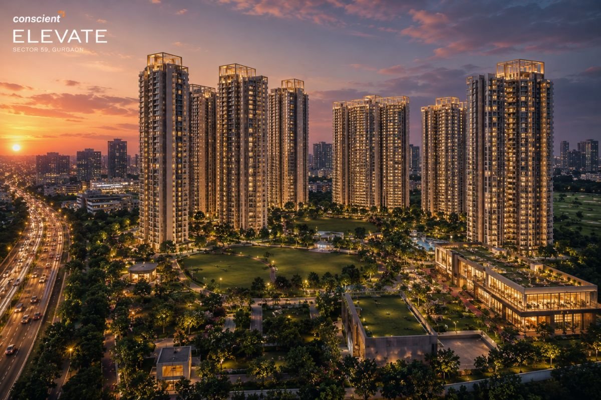 Conscient Elevate Gurgaon skyline view at sunset