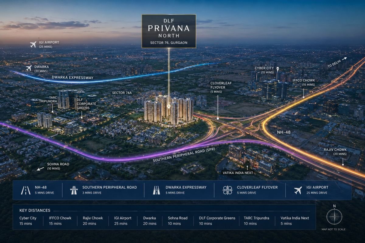 Location and connectivity advantages of DLF Privana North Sector 76 Gurgaon