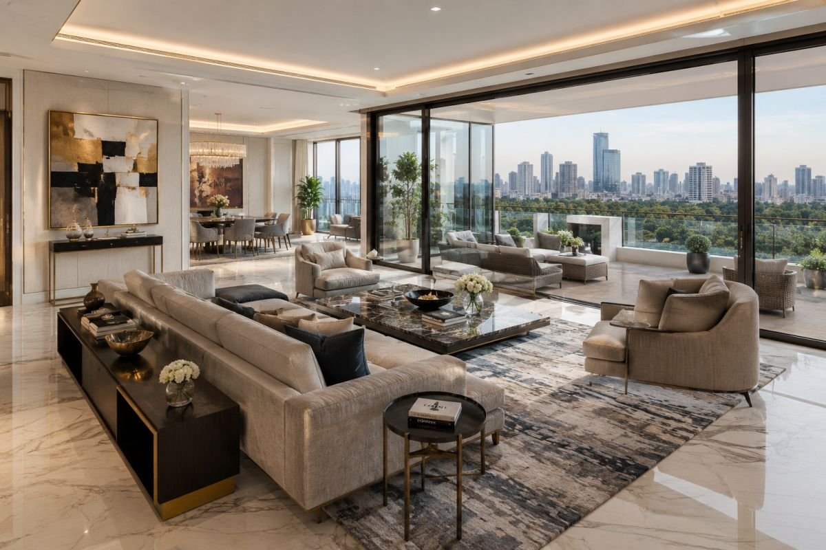Luxury apartment interior at DLF The Camellias Gurgaon with spacious living area