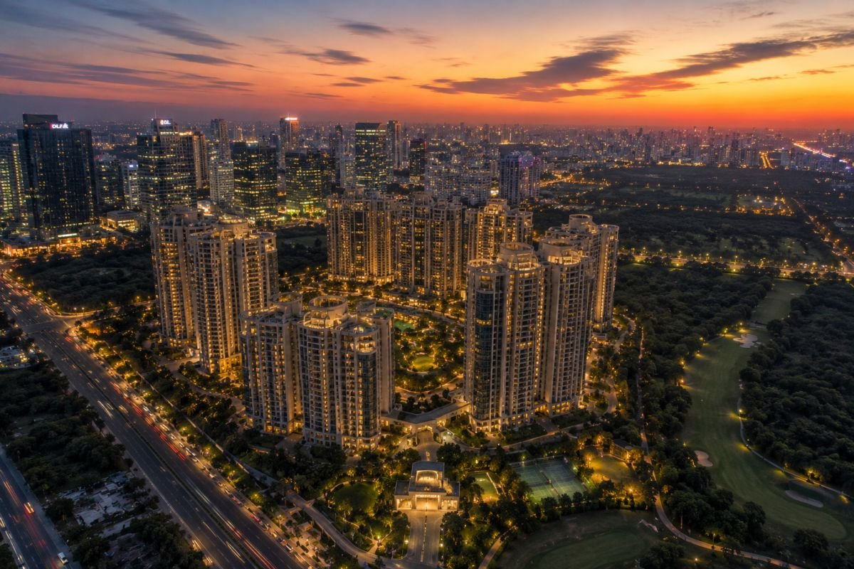 Sunset skyline view of DLF The Camellias Gurgaon luxury residences