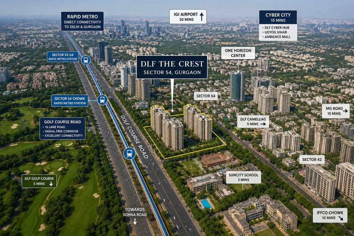 DLF The Crest Sector 54 Gurgaon location near Golf Course Road