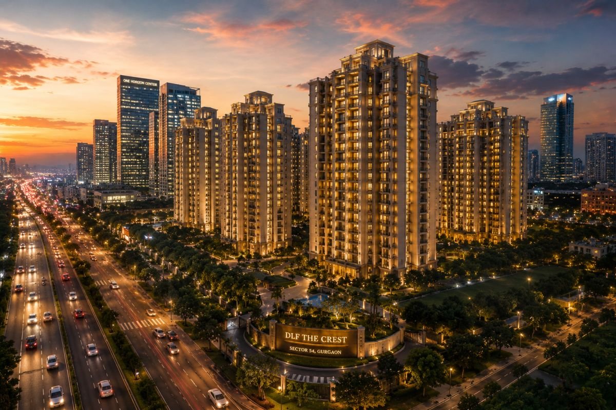 DLF The Crest Gurgaon skyline view at sunset