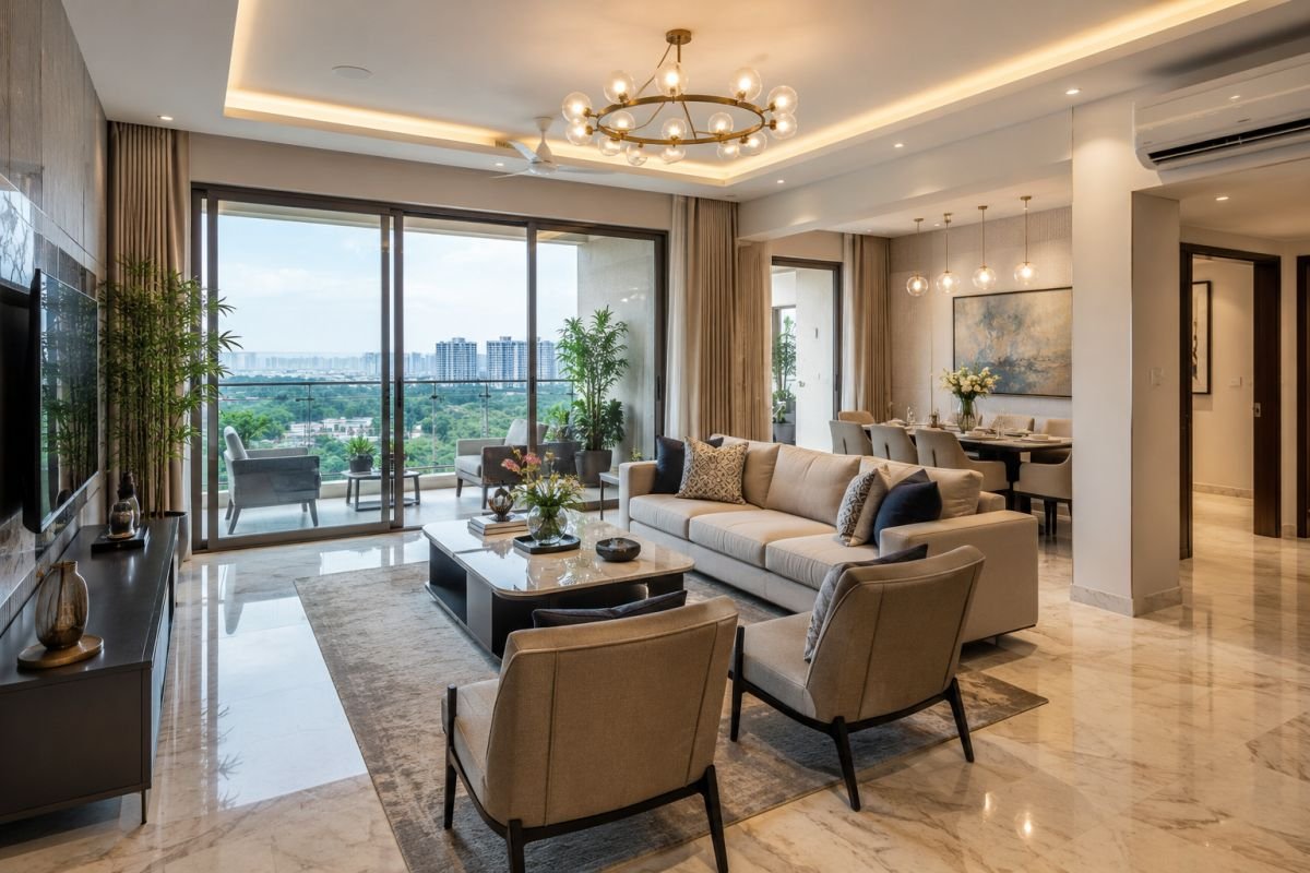 Spacious 3 BHK apartment interior at DLF The Skycourt