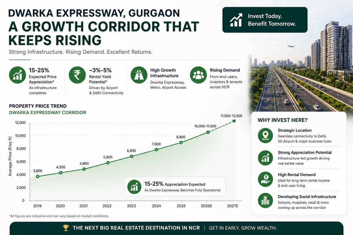 Dwarka Expressway Gurgaon real estate price growth trend infographic