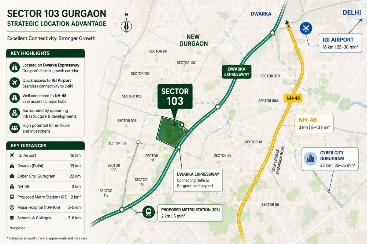 Sector 103 Gurgaon location map Dwarka Expressway IGI Airport NH-48 connectivity