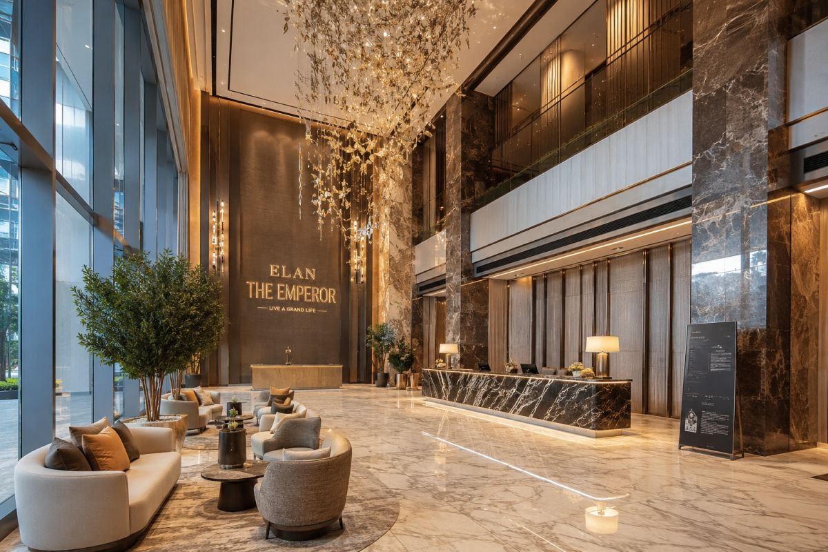 Grand triple height lobby at Elan The Emperor Gurgaon