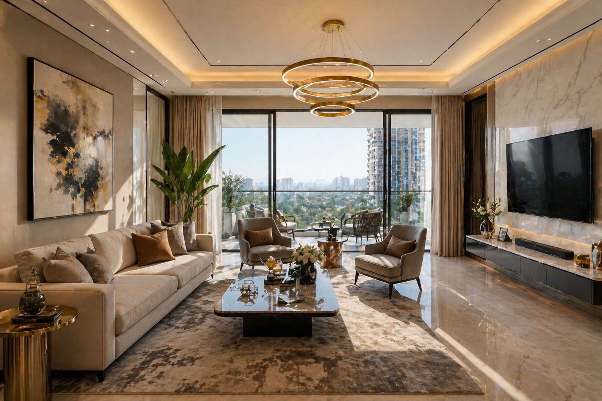 luxury apartment interior living room Elan The Statement Gurgaon modern design