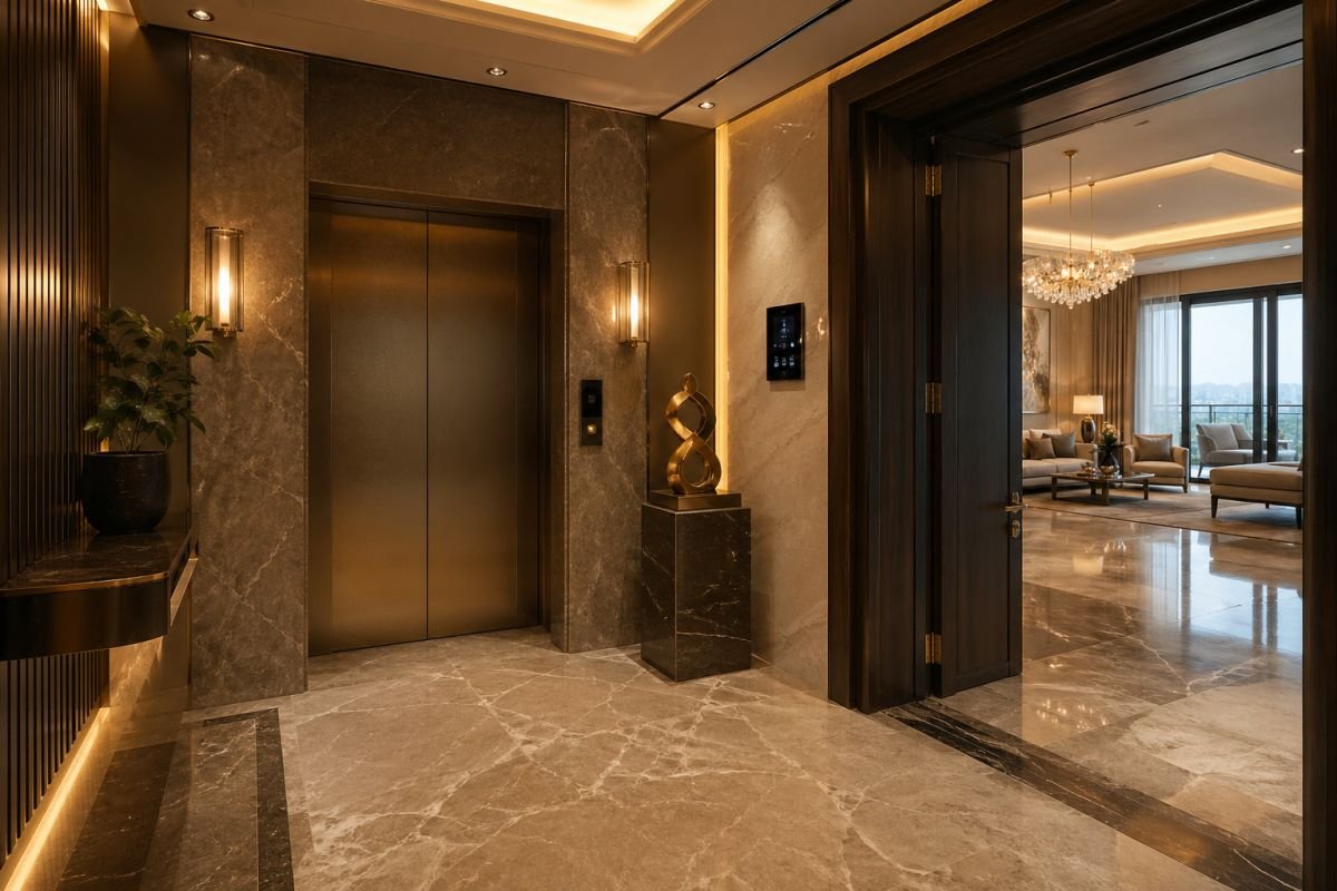 private lift lobby luxury apartment Gurgaon Elan The Statement interior