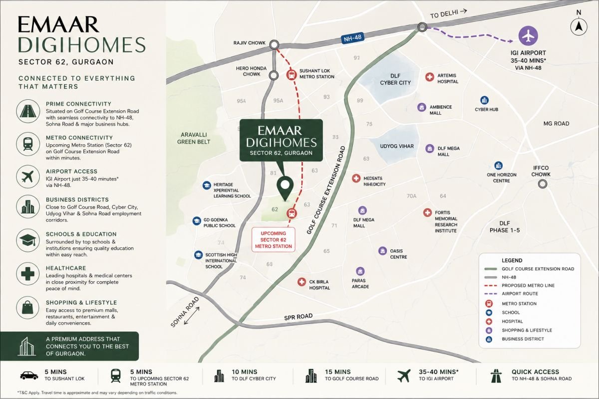 Emaar DigiHomes location map near Golf Course Extension Road Gurgaon