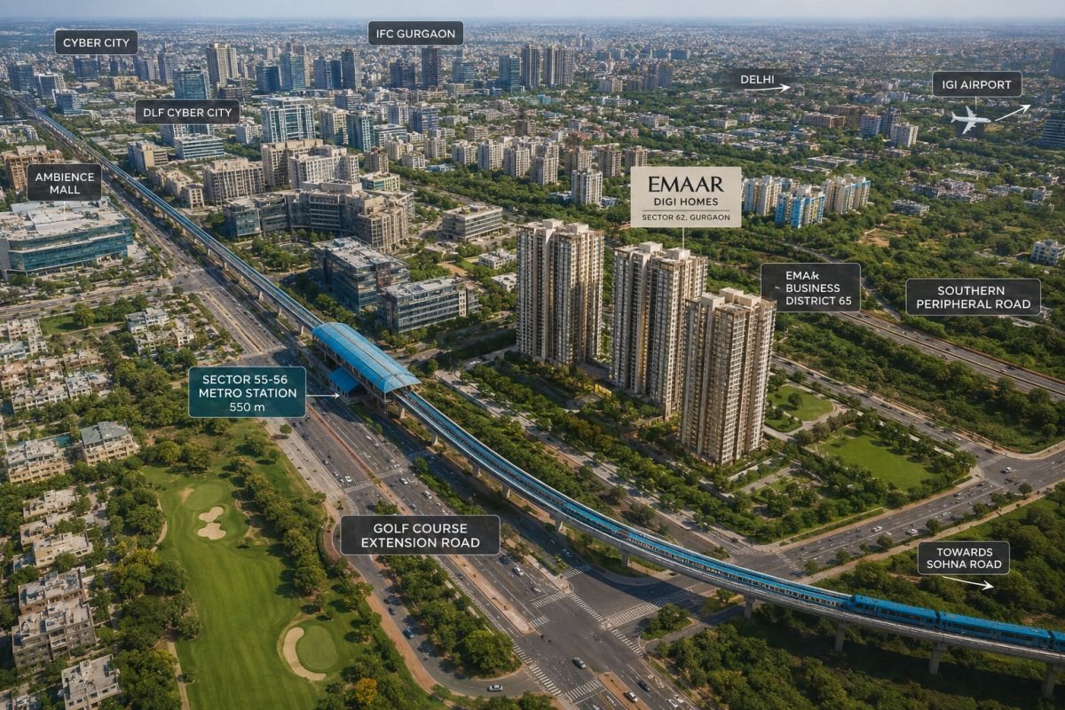 Emaar DigiHomes location on Golf Course Extension Road Gurgaon