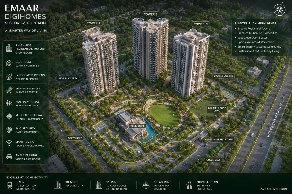 Aerial master plan view of Emaar DigiHomes Sector 62 Gurgaon