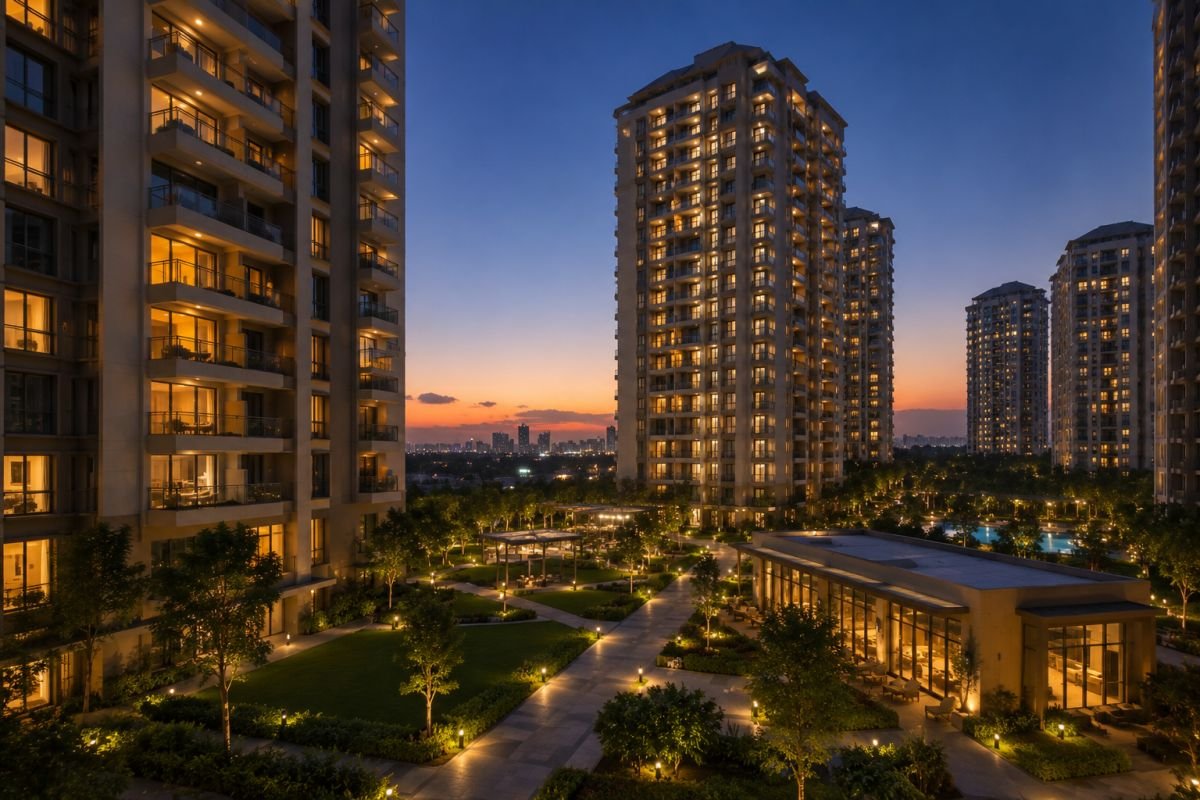 Evening residential skyline of Emaar Imperial Gardens Gurgaon