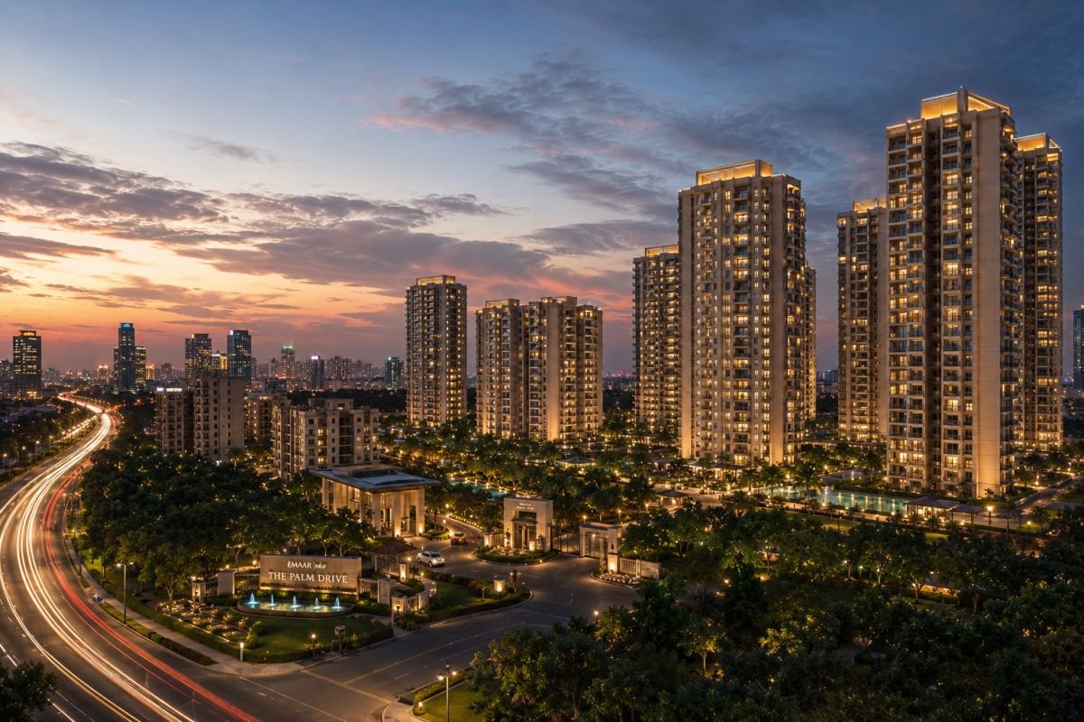 Evening skyline view of Emaar MGF The Palm Drive Gurgaon