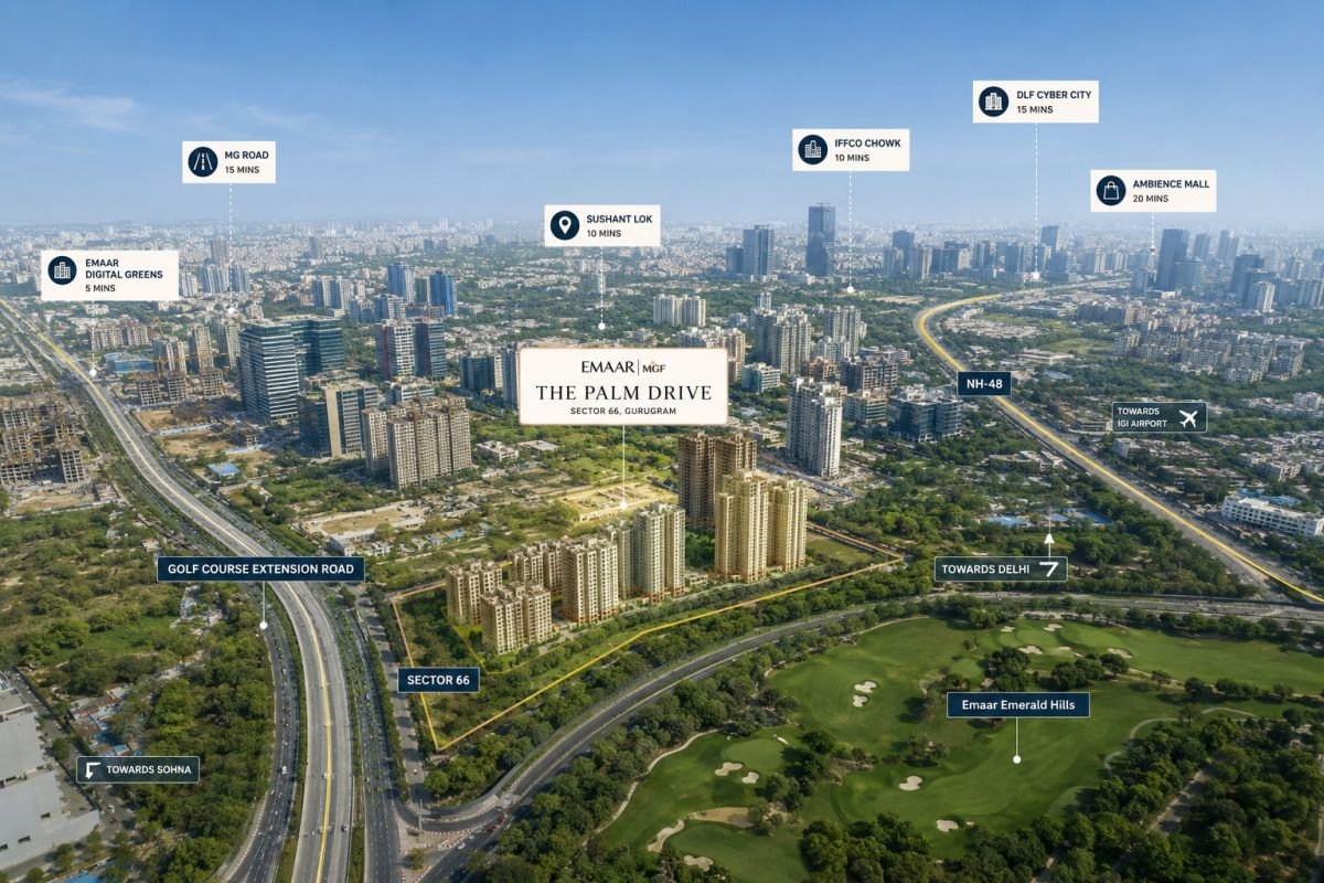 Location advantage of Emaar MGF The Palm Drive Sector 66 Gurgaon