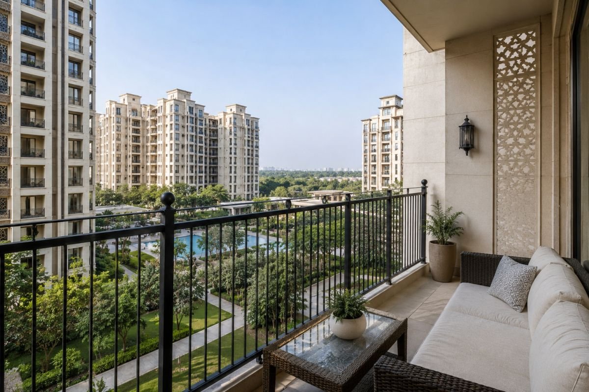 Spacious balcony and apartment view at Emaar Palm Gardens