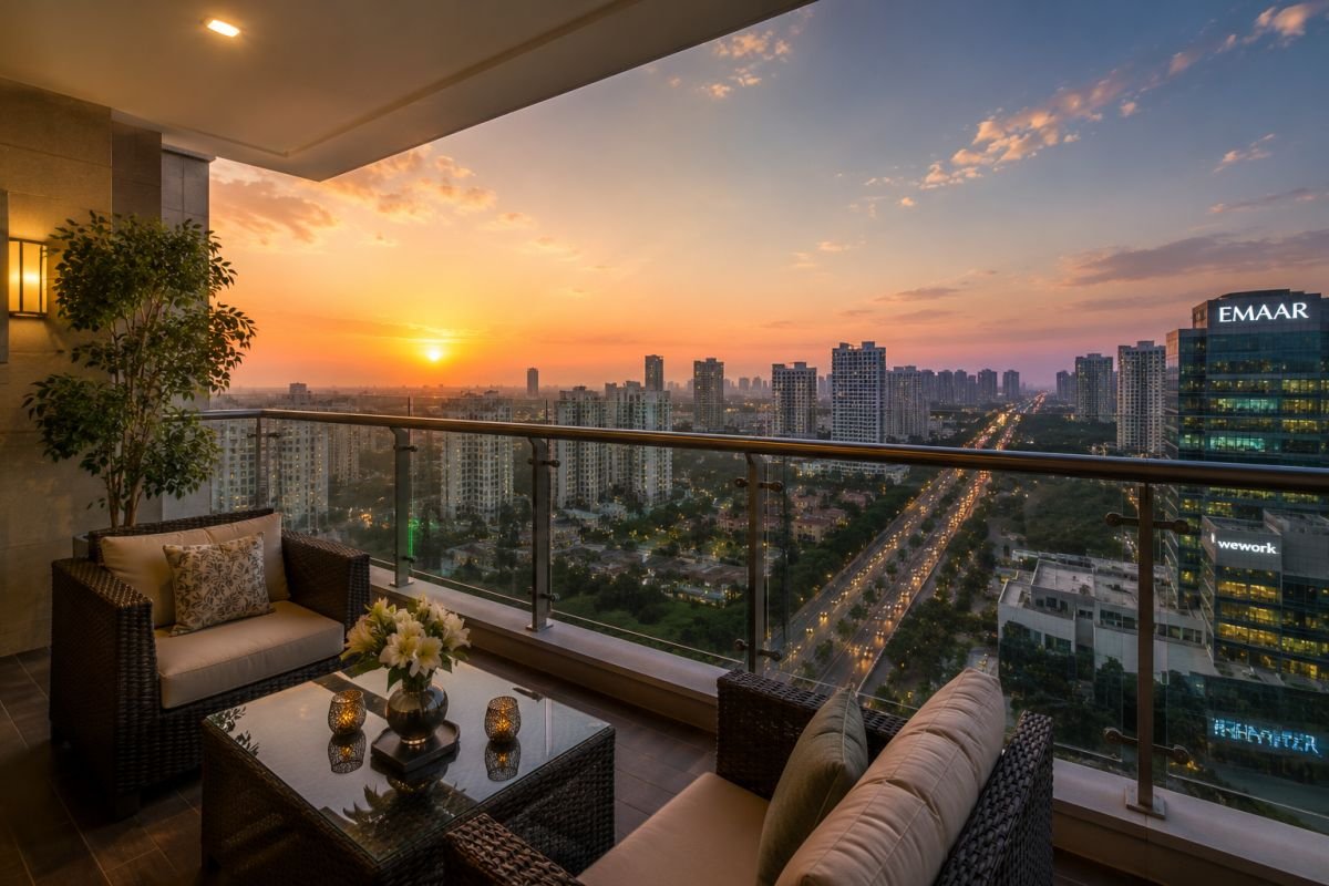 Balcony skyline view from Emaar Palm Terraces Select Gurgaon