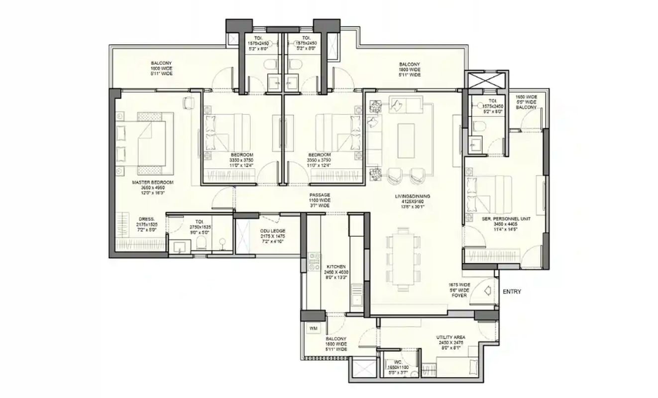 Emaar Urban Ascent floor plan 3 BHK 4 BHK layout practical design