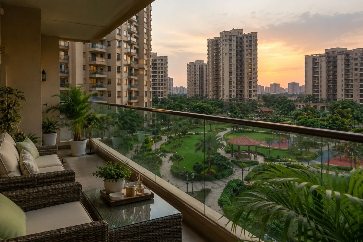 Spacious balcony and residential views at Emaar Emerald Estate Gurgaon
