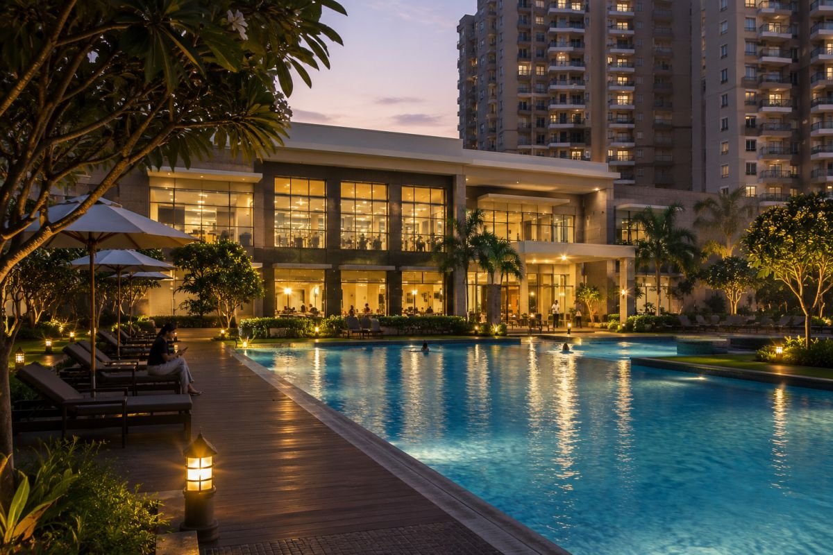 Clubhouse and swimming pool at Emaar Emerald Estate Sector 65
