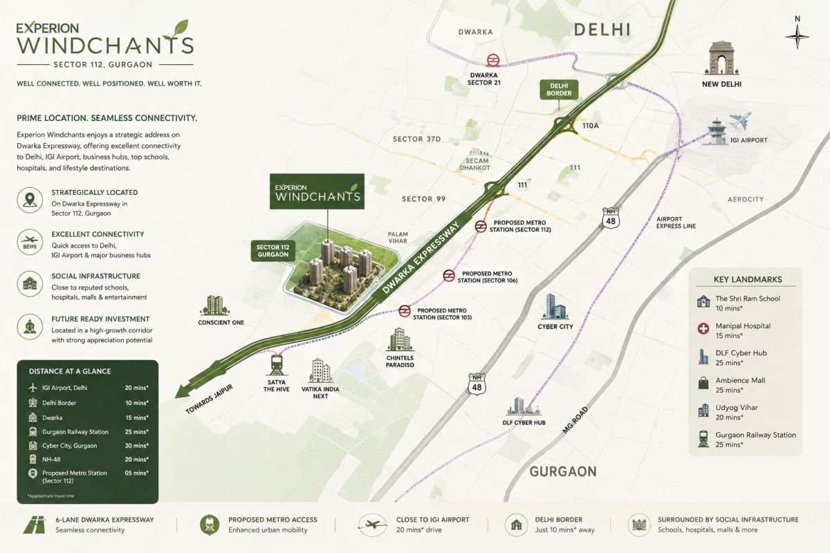 Experion Windchants location advantage near Dwarka Expressway and Delhi border