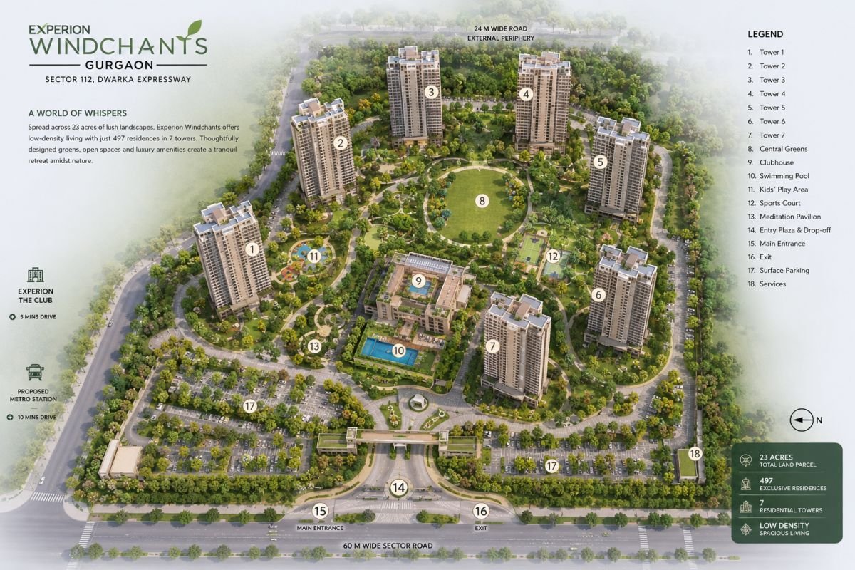Experion Windchants master plan with towers and open green spaces